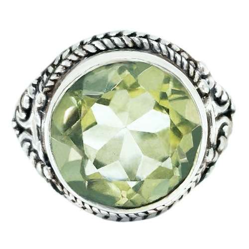 Natural Green Amethyst Round Gemstone  Set in .Solid 925 Sterling Silver Ring Size 8 or Q