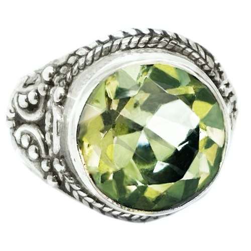 Natural Green Amethyst Round Gemstone  Set in .Solid 925 Sterling Silver Ring Size 8 or Q