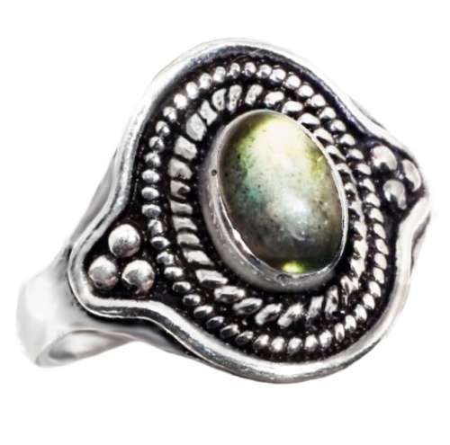 Natural Fiery Labradorite Oval Gemstone in 925 Sterling Silver Plated Antique Ring Size US 9 / R 1/2
