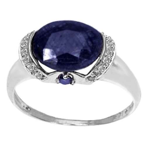 2.79 / 2 x 0.11 cts Natural Blue Sapphire and White Diamond set in 9 Kt White Gold Ring SIze 8 /Q