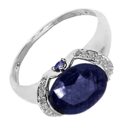 2.79 / 2 x 0.11 cts Natural Blue Sapphire and White Diamond set in 9 Kt White Gold Ring SIze 8 /Q