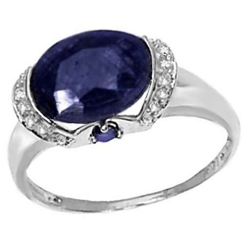 2.79 / 2 x 0.11 cts Natural Blue Sapphire and White Diamond set in 9 Kt White Gold Ring SIze 8 /Q