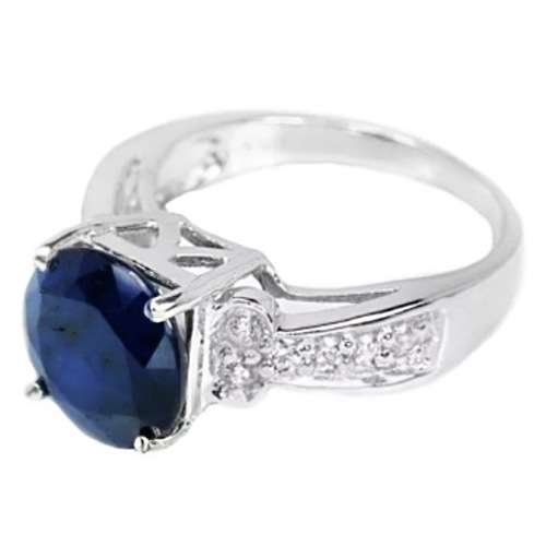 Deluxe Natural Blue Sapphire & White Cubic Zirconia in Solid 925 Silver 14K W/Gold Ring Size 6.5 /N