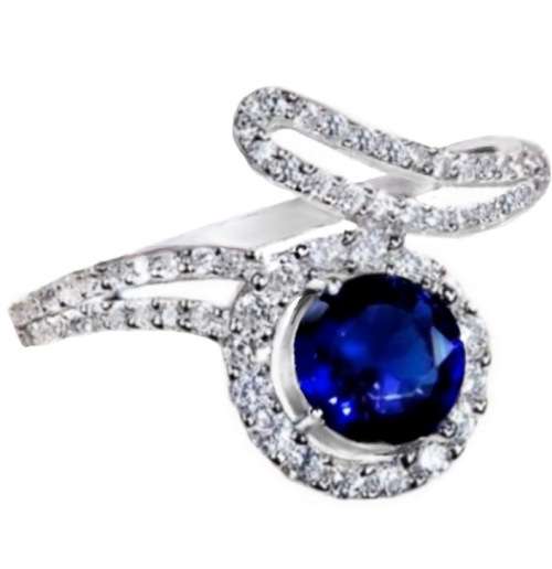 2CT Blue Sapphire and White Topaz  Solid .925 Sterling Silver Ring Size US 8 or Q