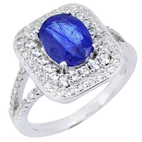 Natural Blue Sapphire and White Topaz set in Solid 925 Sterling Silver Ring Size US 7.5 / P