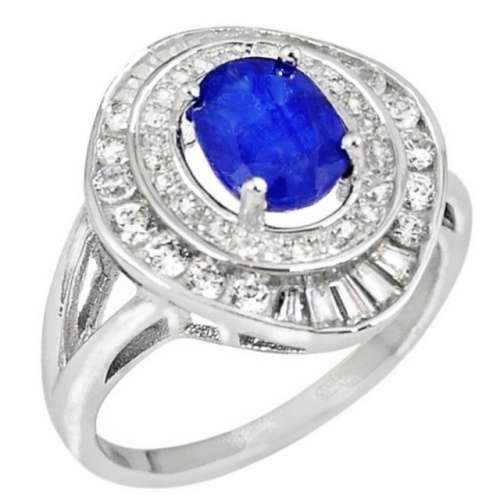 Natural Indian Sapphire and White Topaz set in Solid 925 Sterling Silver Ring Size US 8 / Q