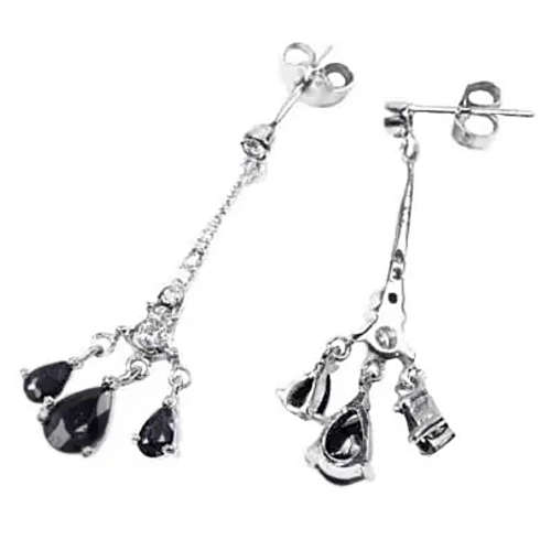 Deluxe Genuine Sapphire, Diamond Cut White Cubic Zirconia Solid .925 Silver White Gold EarrIngs