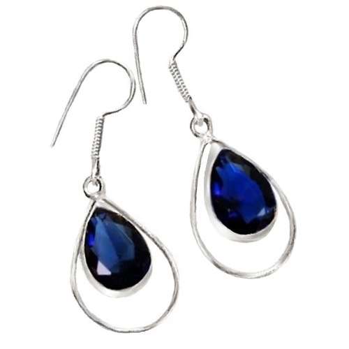 Handmade Faceted Blue Quartz Gemstone 925 Silver Earrings