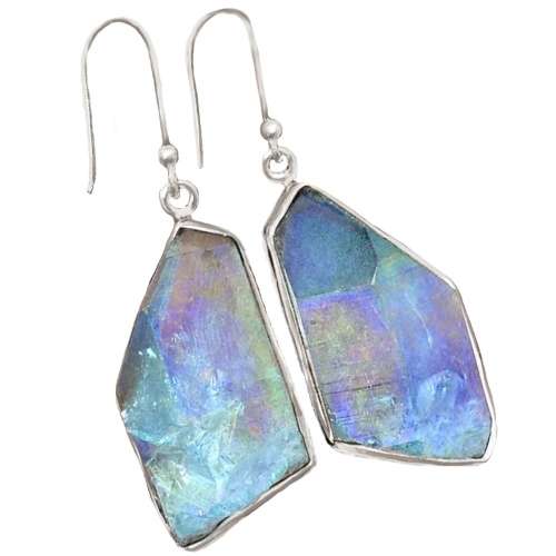 Natural Aqua Aura Quartz Gemstone set in Solid .925 Sterling Silver Earrings