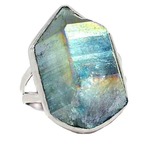Lovely Aqua Aura Quartz Gemstone set in Solid .925 Sterling Silver US Ring Size 7.5 / P