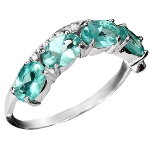 Natural Apatite, and White Cubic Zirconia Gemstone in Solid .925 Sterling Silver Ring Size 9 / R1/2