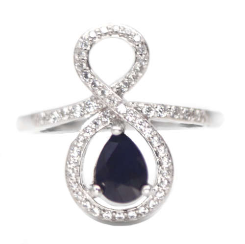 Deluxe Natural Blue Sapphire & White Cubic Zirconia in Solid.925 Silver 14K W/Gold Ring Size 8/Q