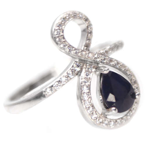 Deluxe Natural Blue Sapphire & White Cubic Zirconia in Solid.925 Silver 14K W/Gold Ring Size 8/Q