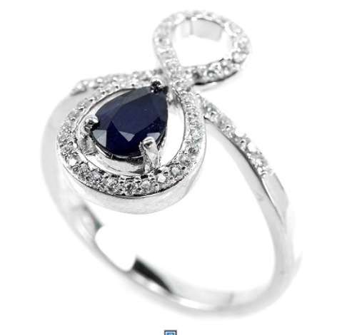 Deluxe Natural Blue Sapphire & White Cubic Zirconia in Solid.925 Silver 14K W/Gold Ring Size 8/Q