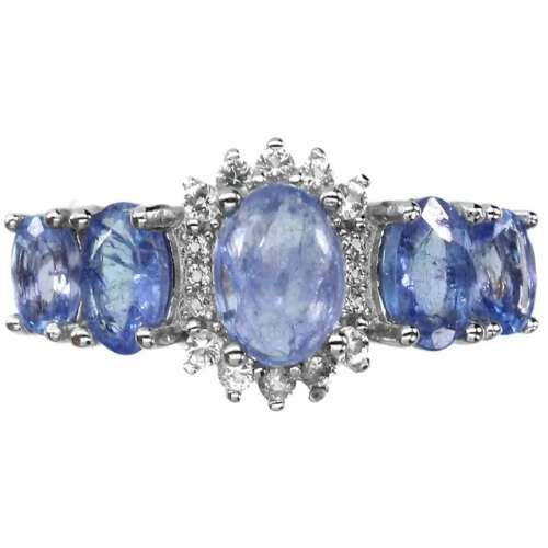 Natural Unheated Tanzanite and White Topaz in Solid .925 Sterling Silver Ring Size US 7 or O