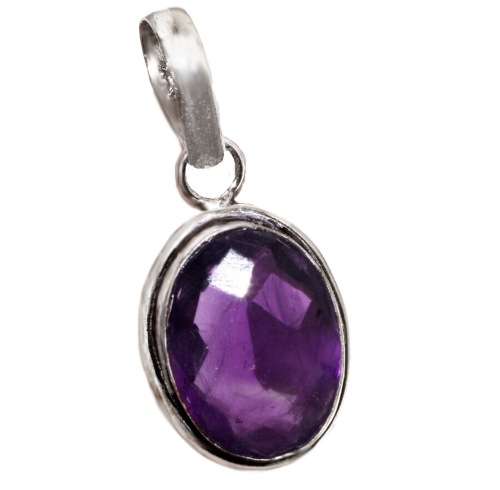 Faceted Purple Amethyst Oval Gemstone set in .925 Sterling Silver Plated Handmade Pendant
