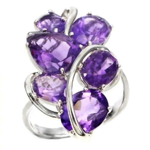 29.22 cts Intense Natural  Unheated Purple Amethyst  Solid .925 Sterling Silver Ring Size 7.5 or P