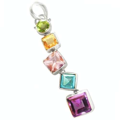Mixed Gemstones set in Solid .925 Sterling Silver Handmade Elegant Pendant