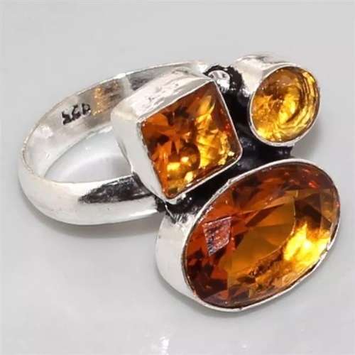 Trendy Madeira Citrine Gemstone .925  Silver Ring Size 7 or O