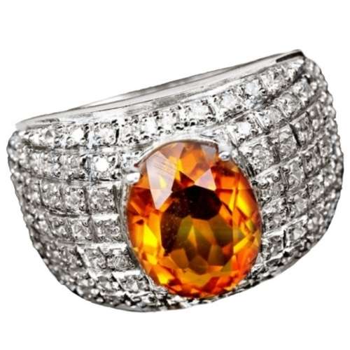 Deluxe Natural Unheated Cognac Citrine Solid .925 Sterling Silver 14K White Gold Ring Size US 6.75 N
