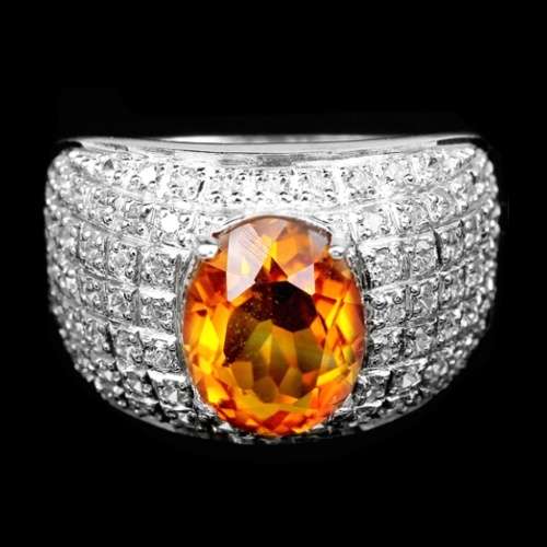 Deluxe Natural Unheated Cognac Citrine Solid .925 Sterling Silver 14K White Gold Ring Size US 6.75 N