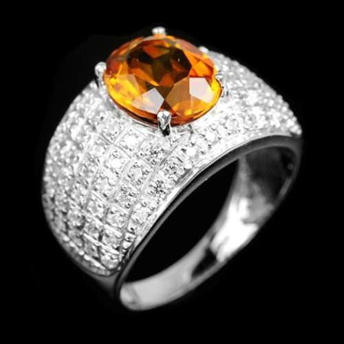 Deluxe Natural Unheated Cognac Citrine Solid .925 Sterling Silver 14K White Gold Ring Size US 6.75 N