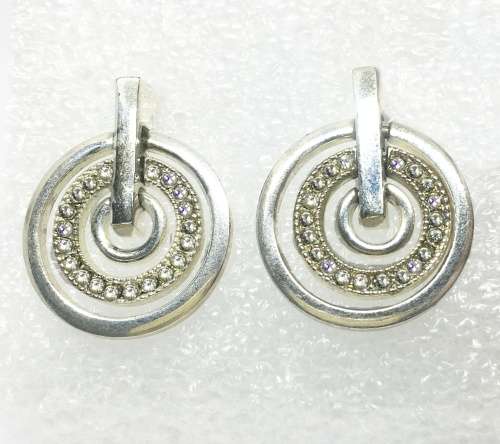 Designer Inspired Diamanté Triple Circles Quality Silver Plated Stud Earrings