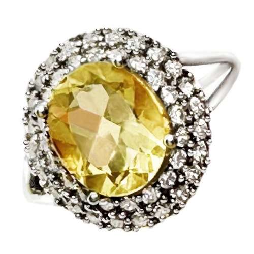 5.65 Cts Natural Sunny Citrine and White Topaz  set in Solid .925 Sterling Silver Ring Size 8 / Q