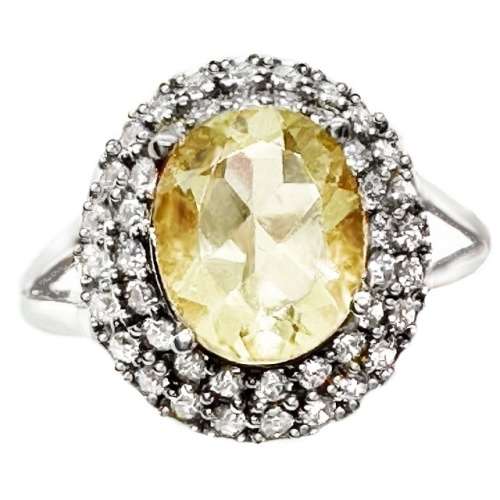 5.65 Cts Natural Sunny Citrine and White Topaz  set in Solid .925 Sterling Silver Ring Size 8 / Q