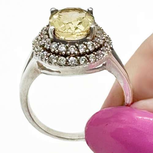 5.65 Cts Natural Sunny Citrine and White Topaz  set in Solid .925 Sterling Silver Ring Size 8 / Q