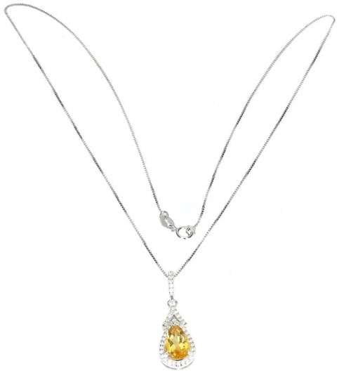 Deluxe Natural Unheated Citrine, White Cubic Zirconia Gemstone  Solid .925 Sterling Silver Necklace