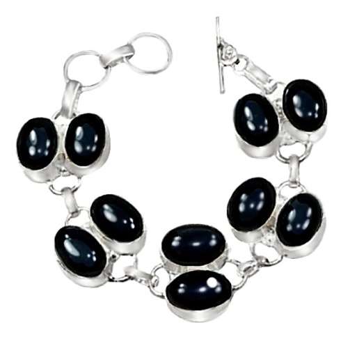 Handmade Natural Black Onyx Gemstone .925 Silver Bracelet