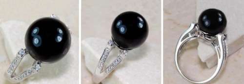 3 Cts Natural Black Onyx and White Topaz set in Solid .925 Sterling Silver Ring Size US 7 / O