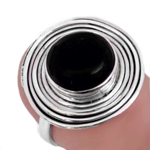 4.66cts Natural Black Onyx set in Solid .925 Sterling Silver Ring Size US 7 / O