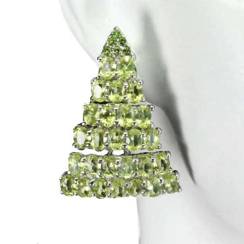 Deluxe  68 Natural Unheated Peridot and Chrome Diopside Gemstone Solid .925 Sterling Silver Earrings
