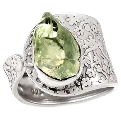 Natural Green Amethyst Rough Gemstone set in Solid .925 Sterling Silver Ring Size 8 or Q