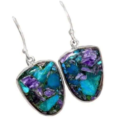 Natural Charoite in Chrysocolla set in Solid .925 Sterling Silver Earrings