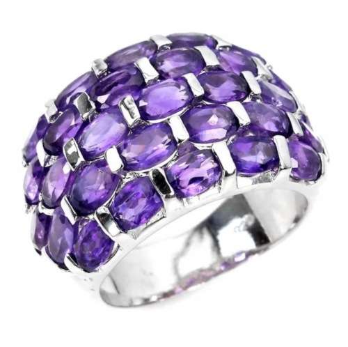 28 Natural Unheated Purple Amethyst Gemstone Solid .925 Silver 14K White Gold Ring 7.5 or P
