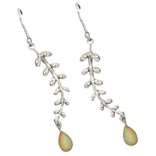 Handmade Ethiopian Fire Opal Leaf Setting Solid.925 Sterling Silver Earrings
