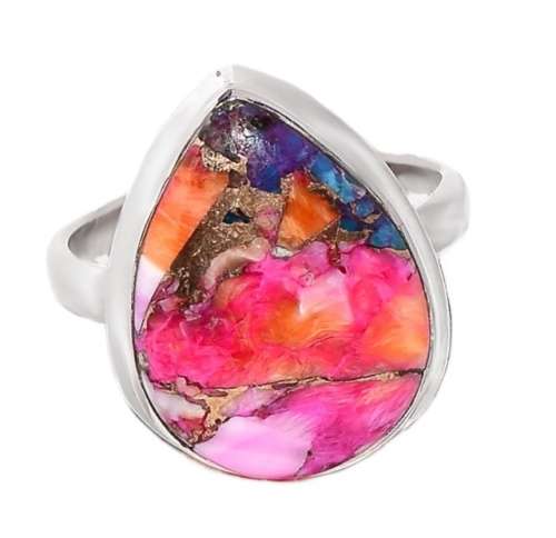 Limited Edition -Natural Kingman Pink Dahlia Turquoise Gemstone Solid .925 Sterling Silver Ring 7