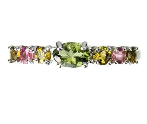 Dainty Natural Unheated Multi-Tourmaline Solid. 925 Sterling Silver Ring Size 9 or R1/2