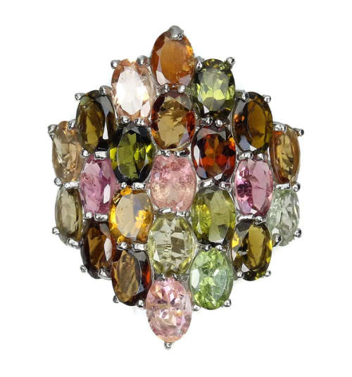 Natural Unheated Multi-Tourmaline Gemstones set in Solid. 925 Sterling Silver Ring Size 8.5 or Q1/2