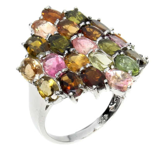 Natural Unheated Multi-Tourmaline Gemstones set in Solid. 925 Sterling Silver Ring Size 8.5 or Q1/2