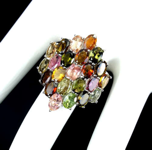 Natural Unheated Multi-Tourmaline Gemstones set in Solid. 925 Sterling Silver Ring Size 8.5 or Q1/2