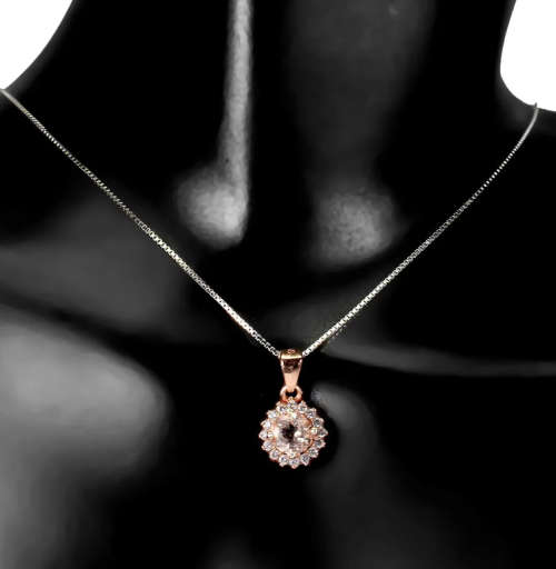 Deluxe Rose Gold Natural Morganite White Cubic Zirconia Solid .925 Sterling Silver Necklace