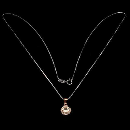 Deluxe Rose Gold Natural Morganite White Cubic Zirconia Solid .925 Sterling Silver Necklace