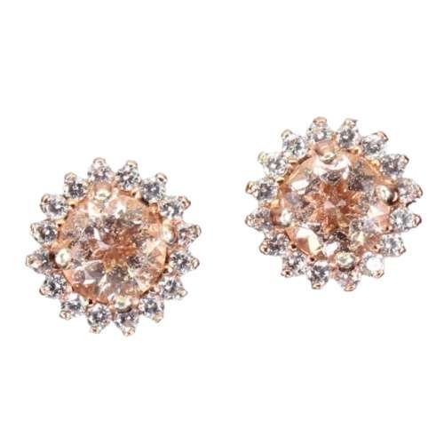 Deluxe Rose Gold Natural Morganite White Cubic Zirconia Solid .925 Sterling Silver Necklace
