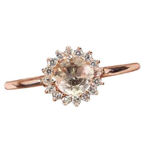 Deluxe Rose Gold Natural Morganite White Cubic Zirconia Solid .925 Sterling Silver Necklace