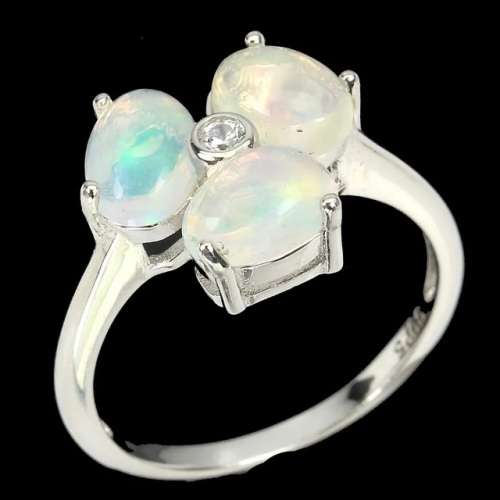 Natural Unheated Full Flash Ethiopian Fire Opal CZ Gemstone Solid .925 Sterling Ring Size 7 or O