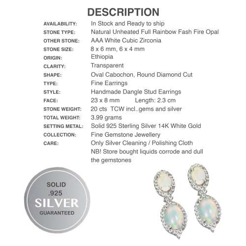 Deluxe Natural Unheated Fire Opal and White Cubic Zirconia Gemstone  925 Sterling Silver Earrings